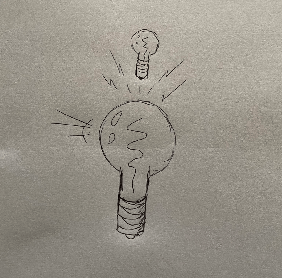 A large lightbulb with a small lightbulb popping into existence above it