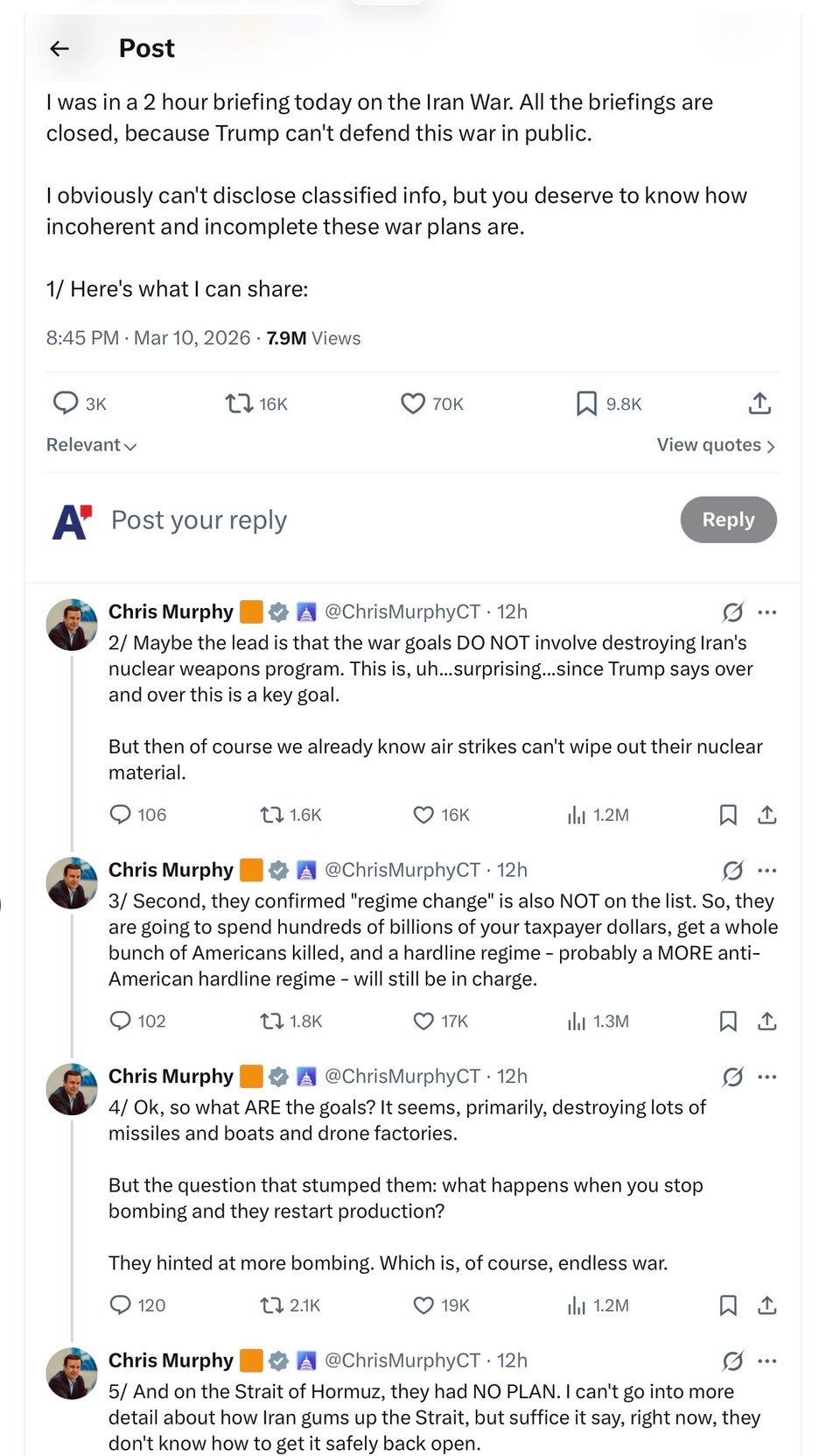 Sen. Chris Murphy speaks about Trump’s war.