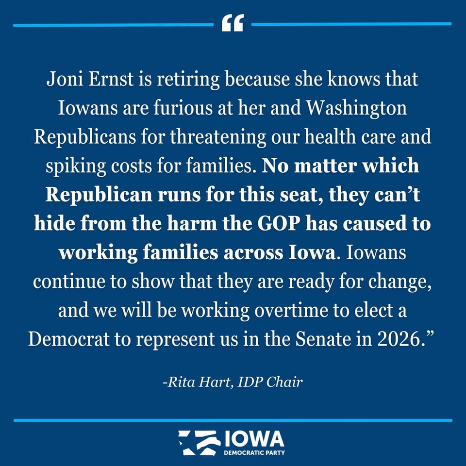 Democrats in Iowa are ready to win her Senate seat.