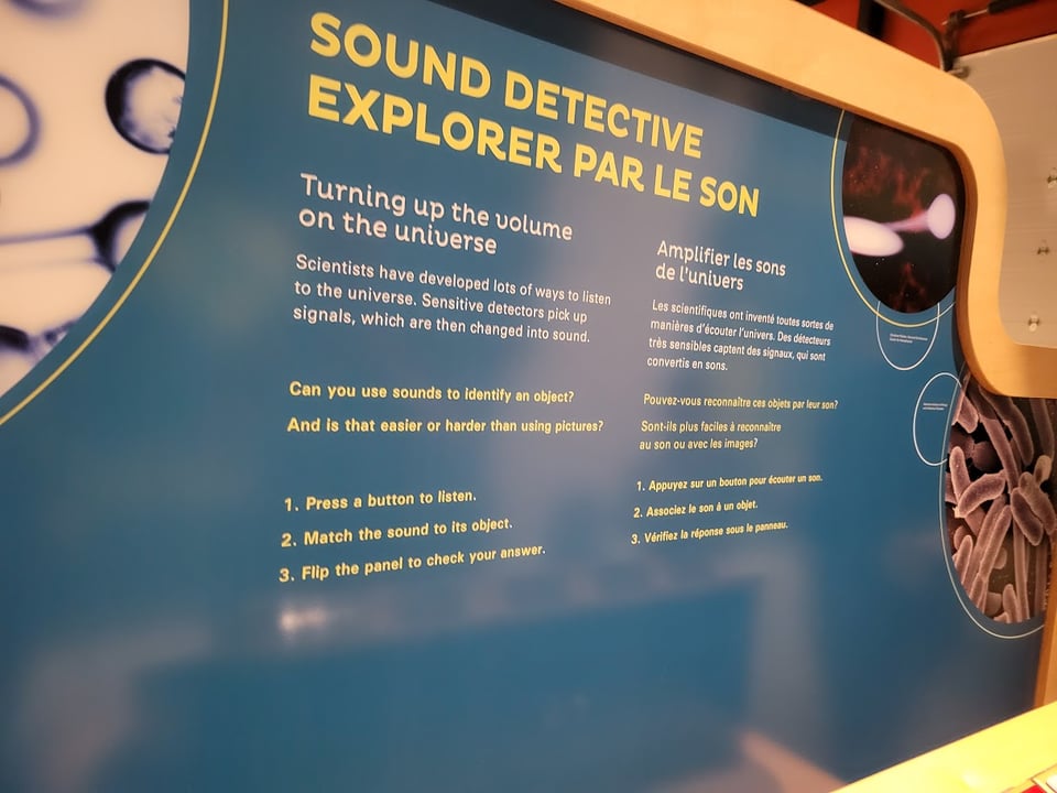 Sound Detective display, a game about listening to the universe, which requires the ability to hear.