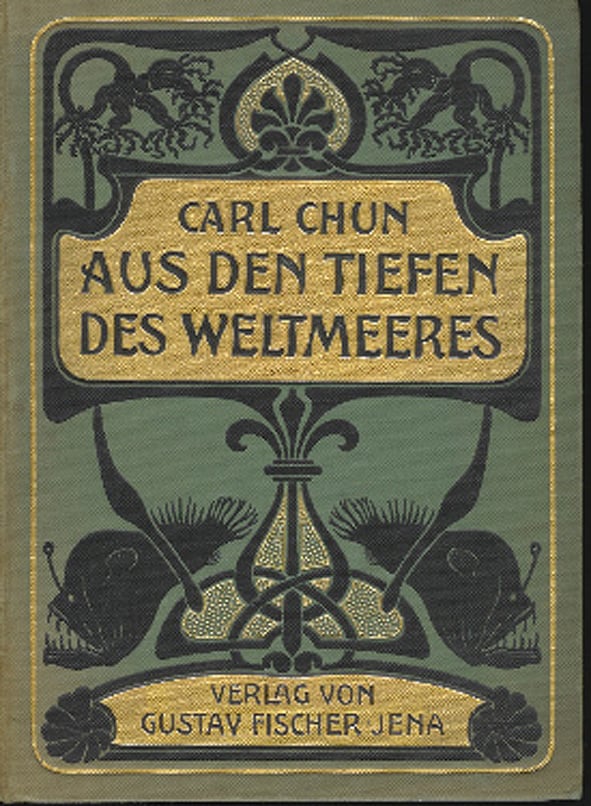 An art nouveau German book cover with embossed angler fish