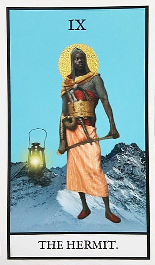 The Hermit tarot card from the Tazama African Tarot deck