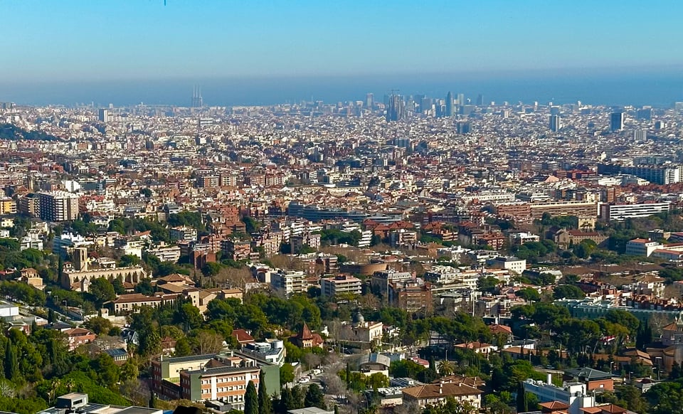 Skyline of Barcelona, Spain on a clear day.