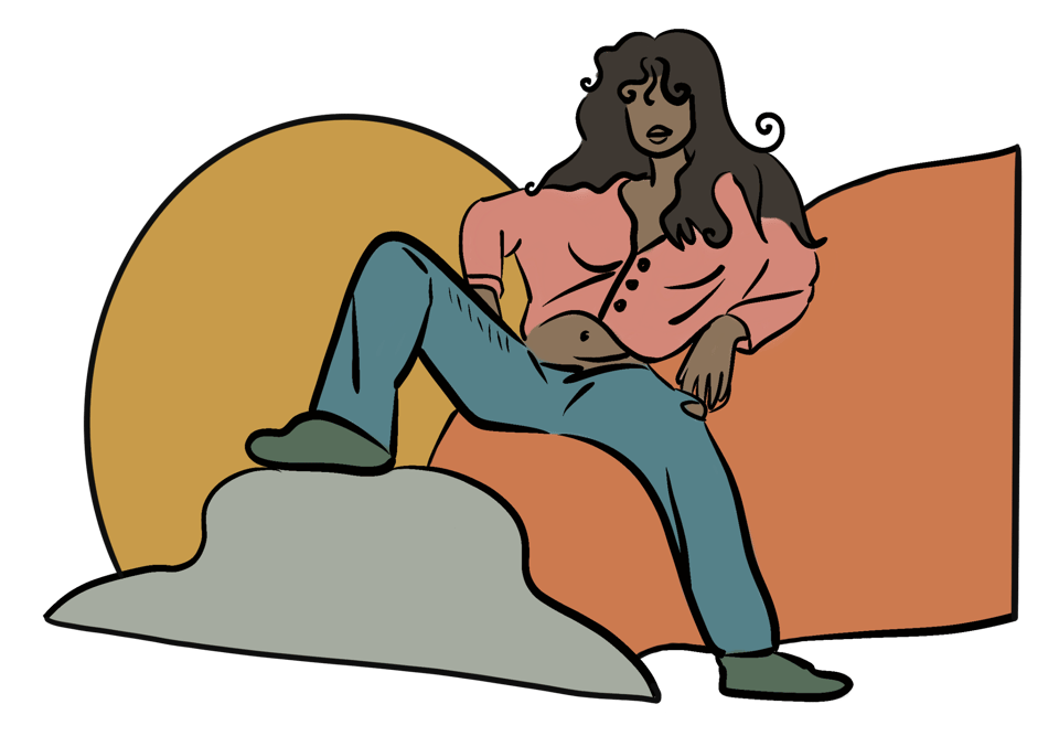 An illustration of a strong woman of color, standing confidently.