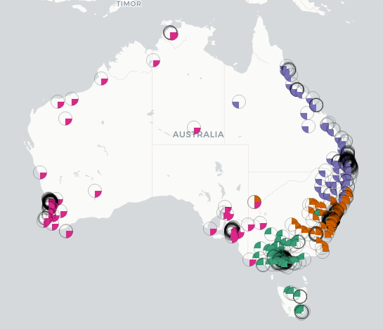 Map of Australia highlighting which gingernut recipe is sold where