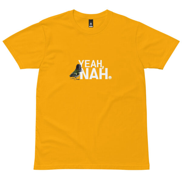 a t-shirt with a little policeman rifleman on it with text that says "yeah nah"