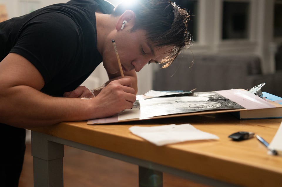 Dan making art.