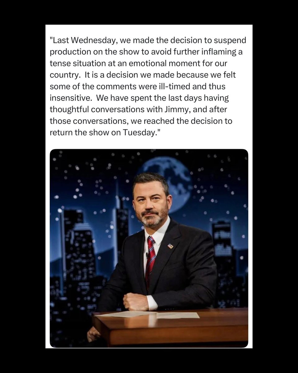Disney’s statement about returning Jimmy Kimmel to the air.