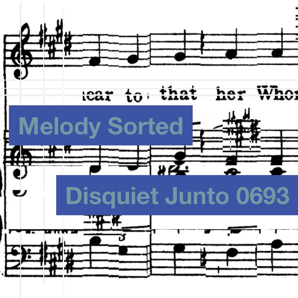 This shows a piece of sheet music all glitched out, with the name and number of the project superimposed
