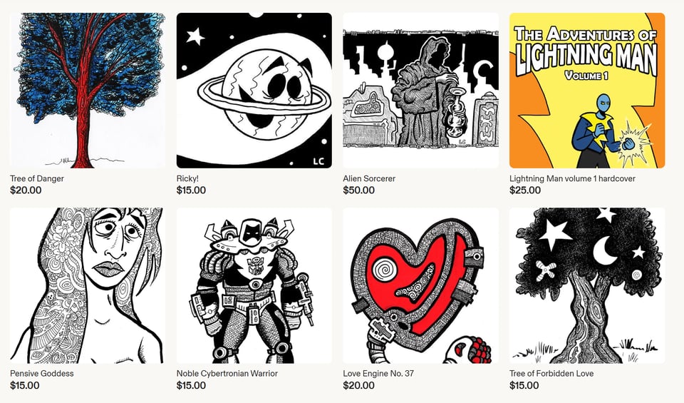 A screen shot from my Etsy store, showing some of the delights contained therein.