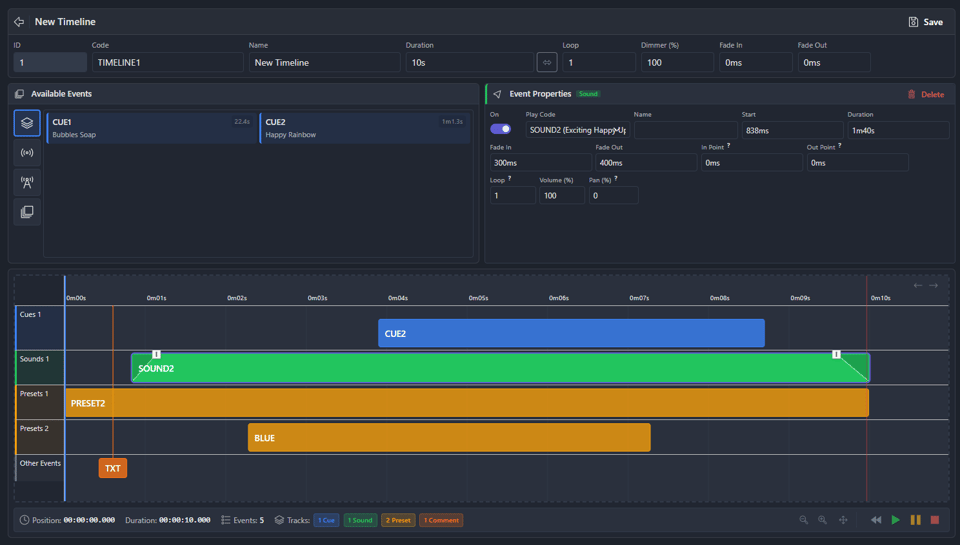DMX Core timeline editor