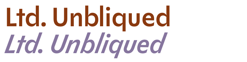 Two lins of text. Both read "Ltd. Ubliqued". Top in red, in roman. Bottom in blue, in italic.