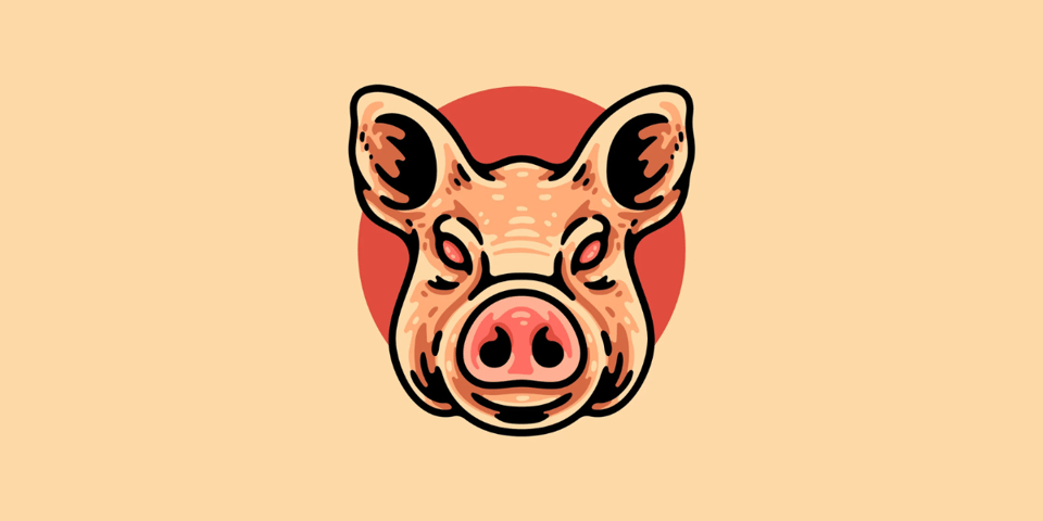 A cartoon of a pig head.