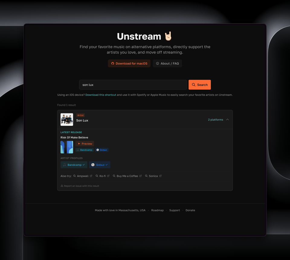 Introducing Unstream: a simple way to search artist-first & alternative sources for music