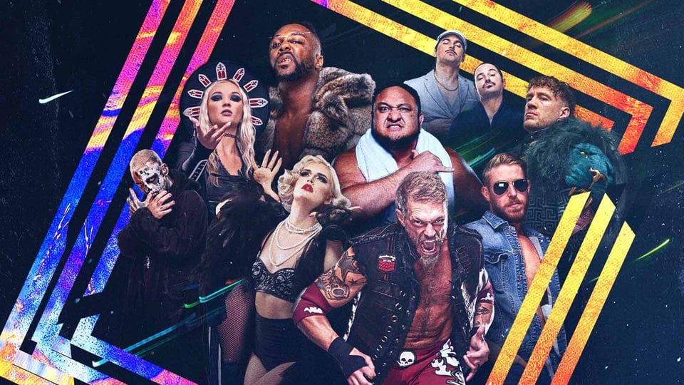 AEW Dynamite graphic with many of the promotion's top stars.