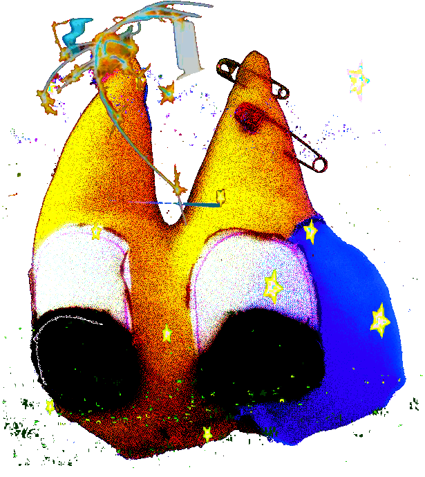 a colorful plushy of a cat-head.