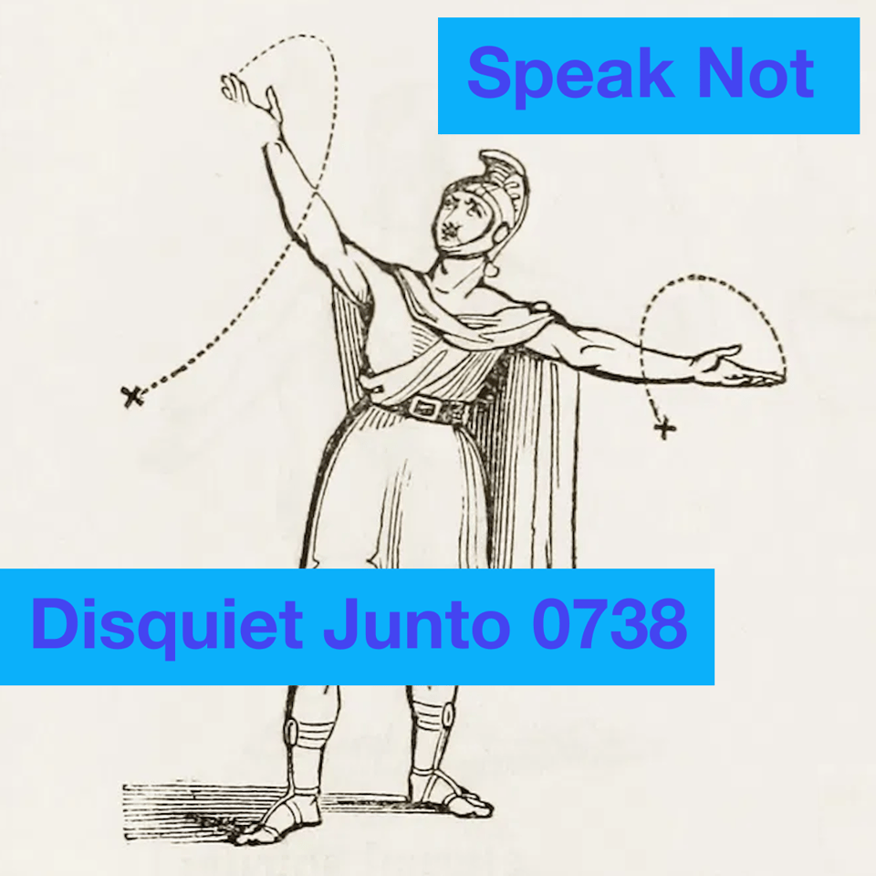 This shows an ancient individual, in a line drawing, orating — plus the name and number of the project