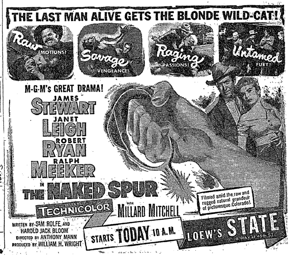 New York Times ad for "The Naked Spur."