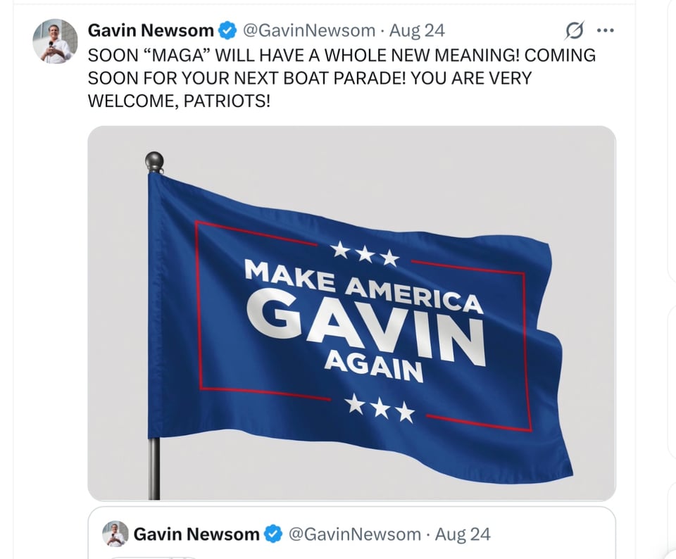 Governor Gavin Newsom’s tweet, trolling Trump