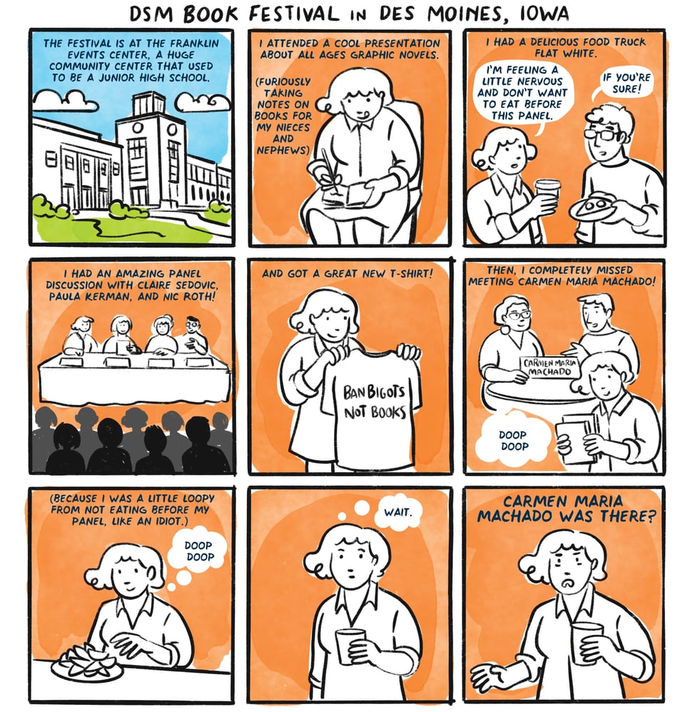 Highlights from the DSM book festival in Des Moines, Iowa. The festival is at the Franklin Events Center, a huge community center that used to be a junior high school.