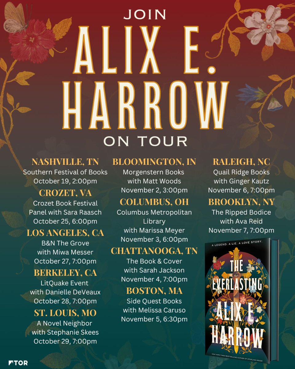 this is a graphic listing all the times and locations of my tour stops; if you click the link below, you'll find these all in text form!