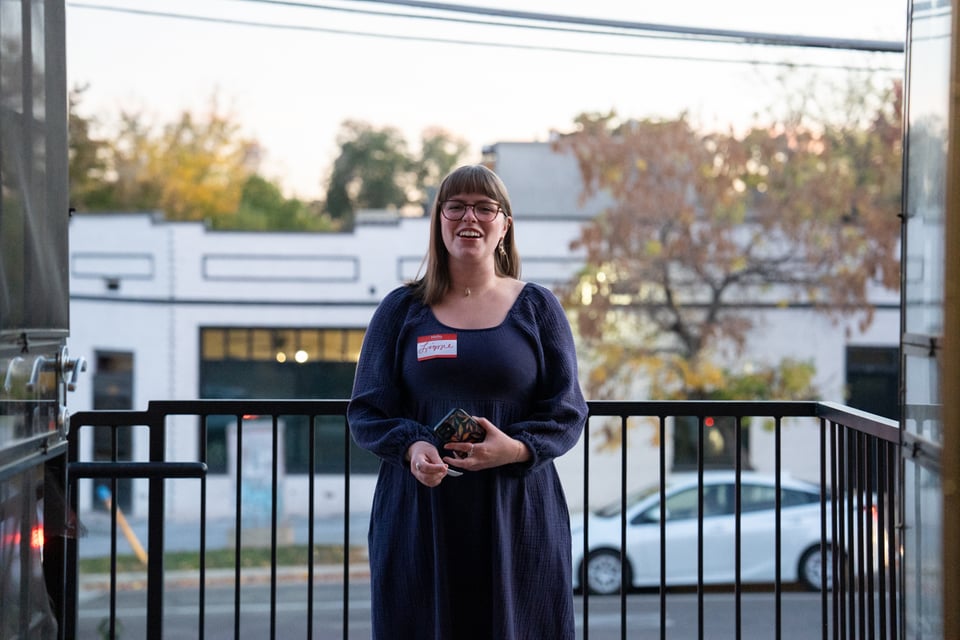 Lizzie standing on the porch.
