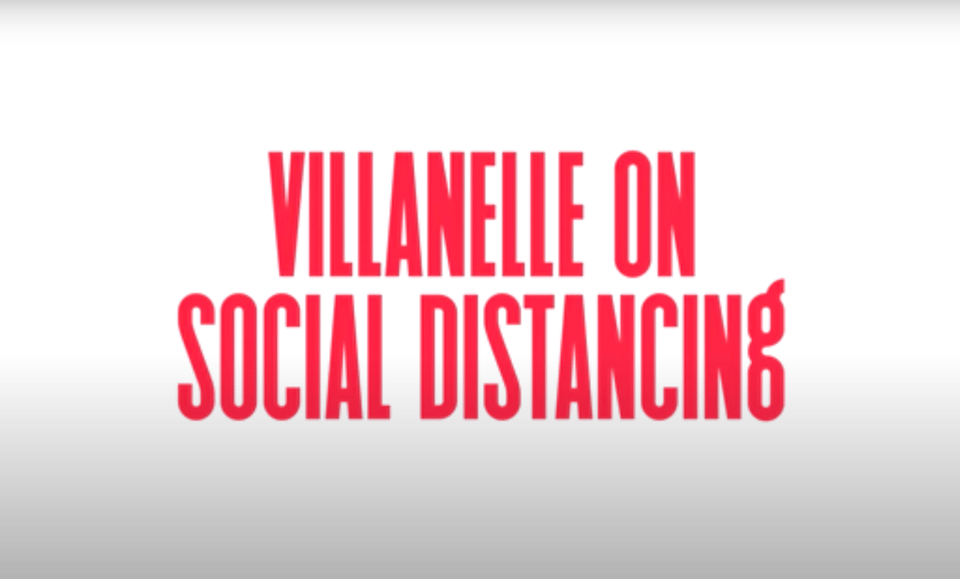 Bold red text against a light grey background that says “Viillanelle on social distancing"