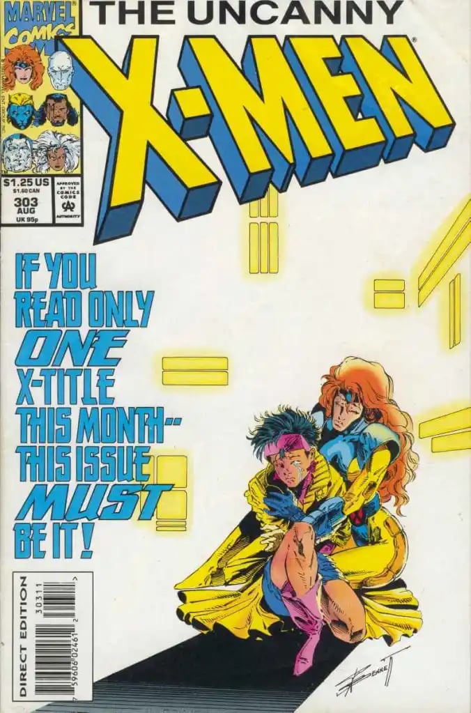 the cover to xmen #303 featuring jubilee and jean grey with the text "if you read only one x-title this month this issue must be it"