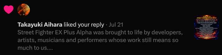 EX Music Composer Takayuki Aihara liking the tribute post on X by @SFEXOnline