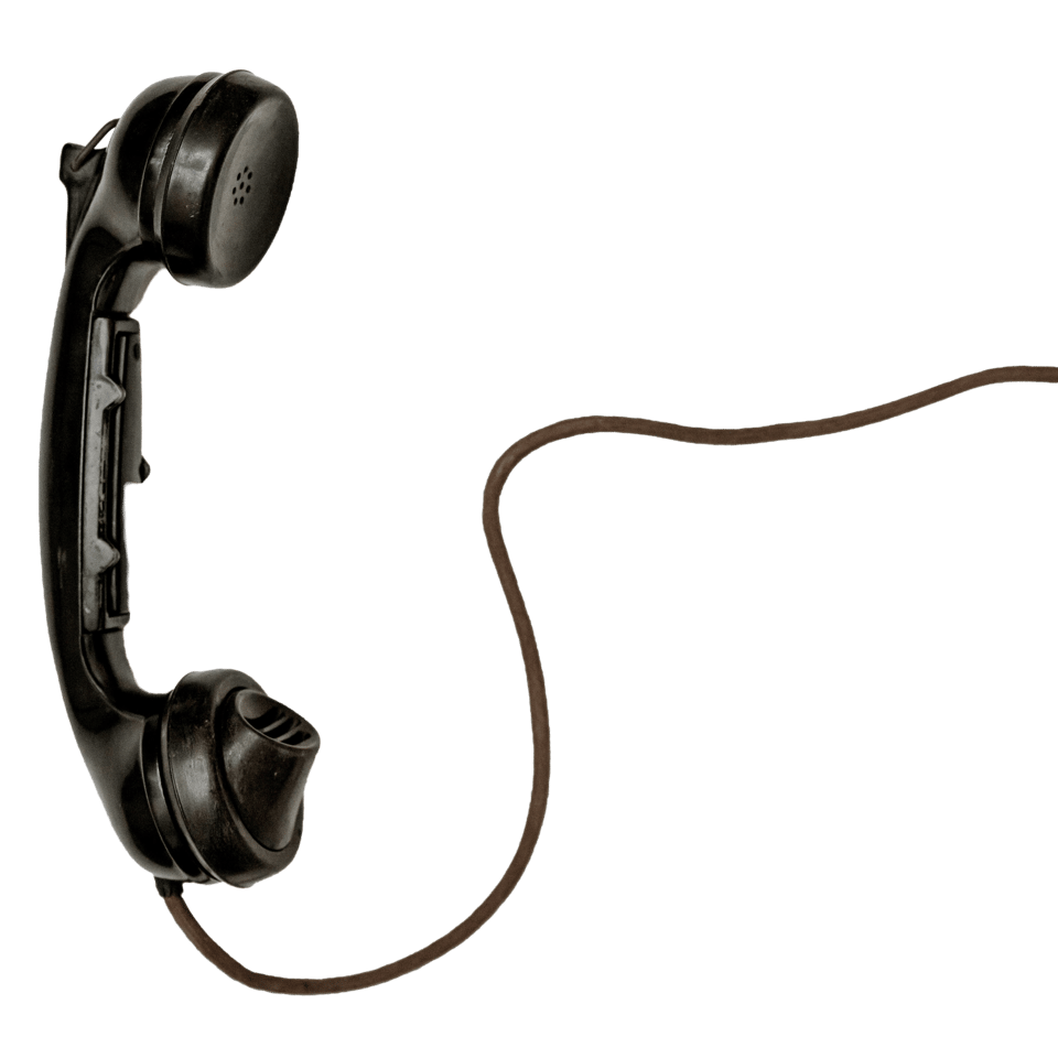 Image of a black vinatge telephone receiver with a cord snaking left to the edge.