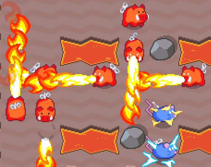enemy boars shooting big wide flame jets