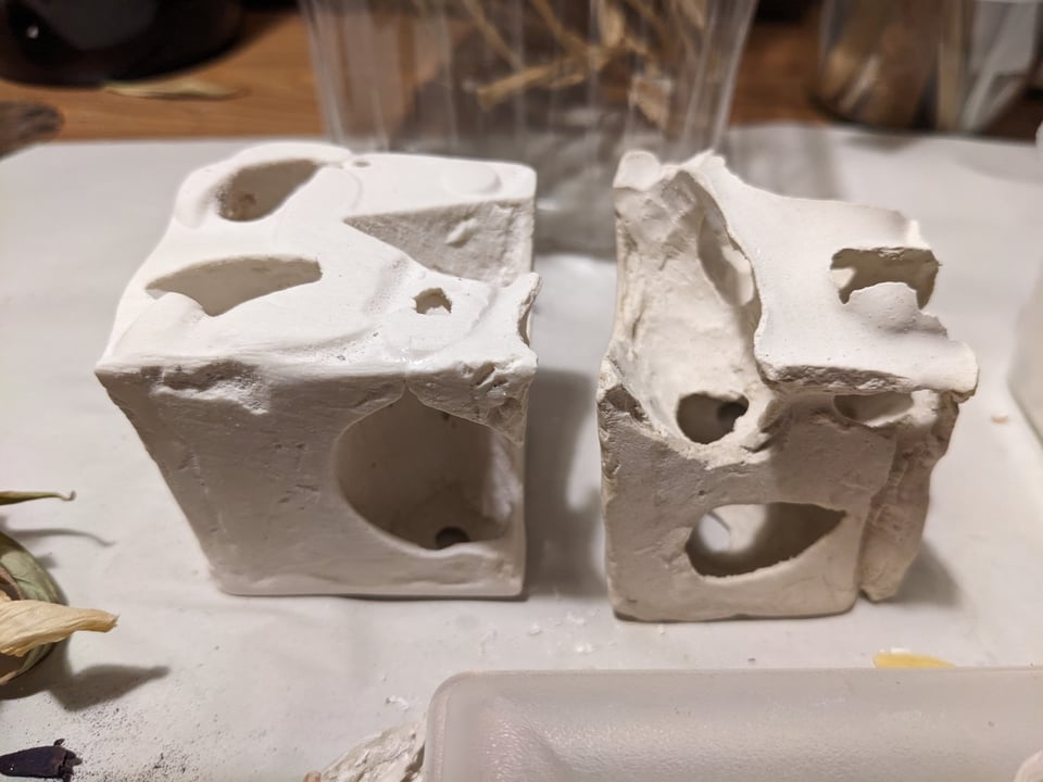 plaster cubes with cavities within them