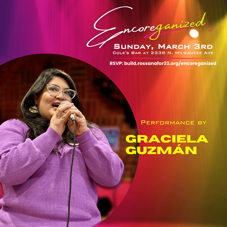 A colorful magenta and yellow infographic sharing the event text written elsewhere in this newsletter and a promotional photo of the artist whose bio is below.