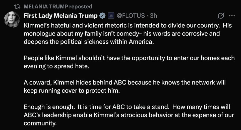 Melania ranted about Kimmel