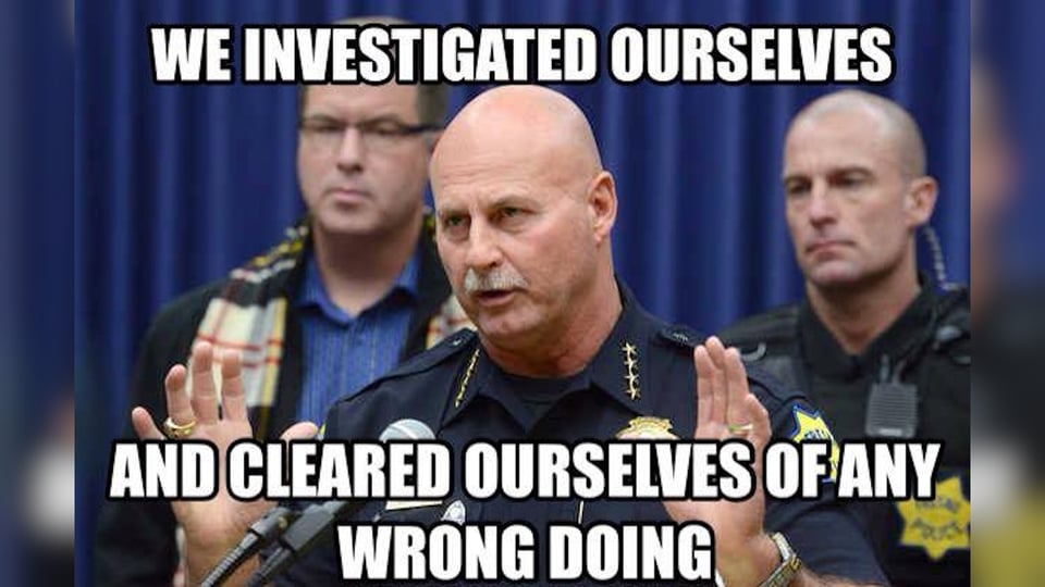 Police chief at a news conference<br/>"We investigated ourselves ... and cleared ourselves of any wrong doing"