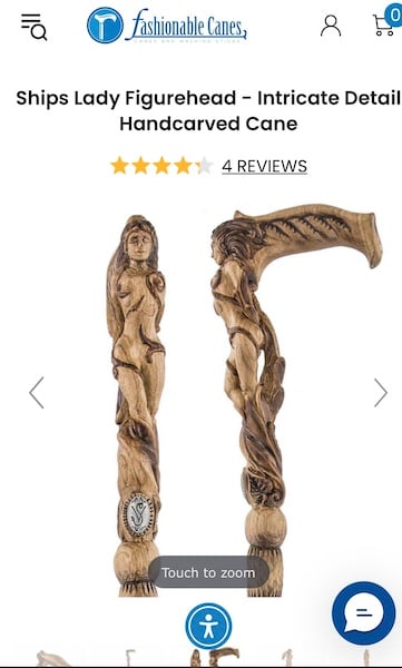 Cane with a ship figurehead in the shape of a nude lady