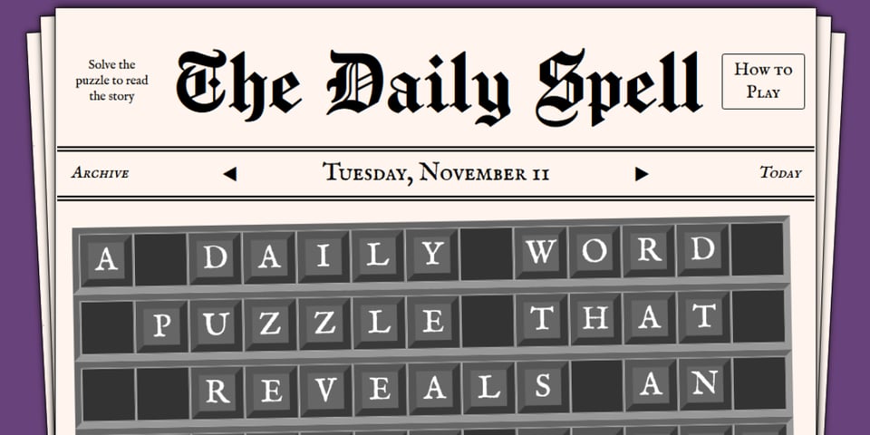 A digital newspaper with the title The Daily Spell.