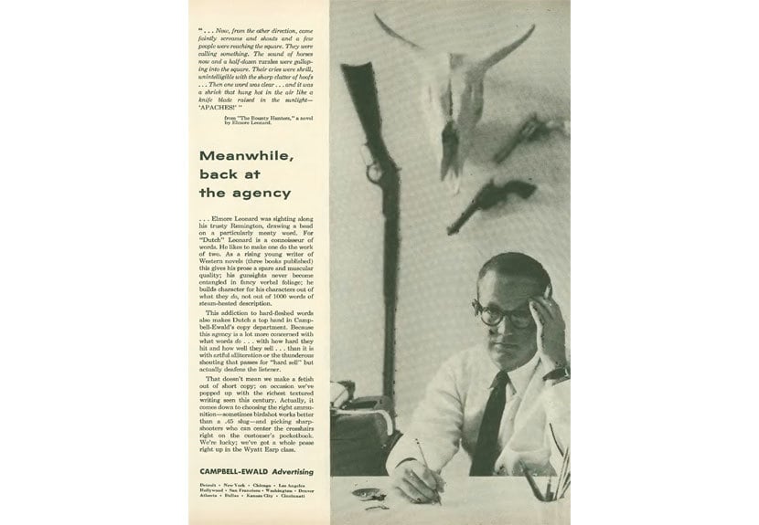 1956 ad for the Campbell-Ewald Agency featuring a young Elmore Leonard