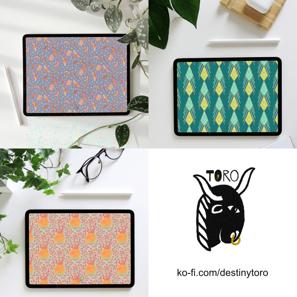 a collage of iPad mockups with colorful repeat patterns