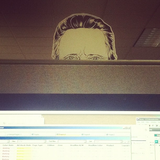 the unmistakable gaze of Christopher Walken (a printed out image) staring at me over the top of my cubicle wall