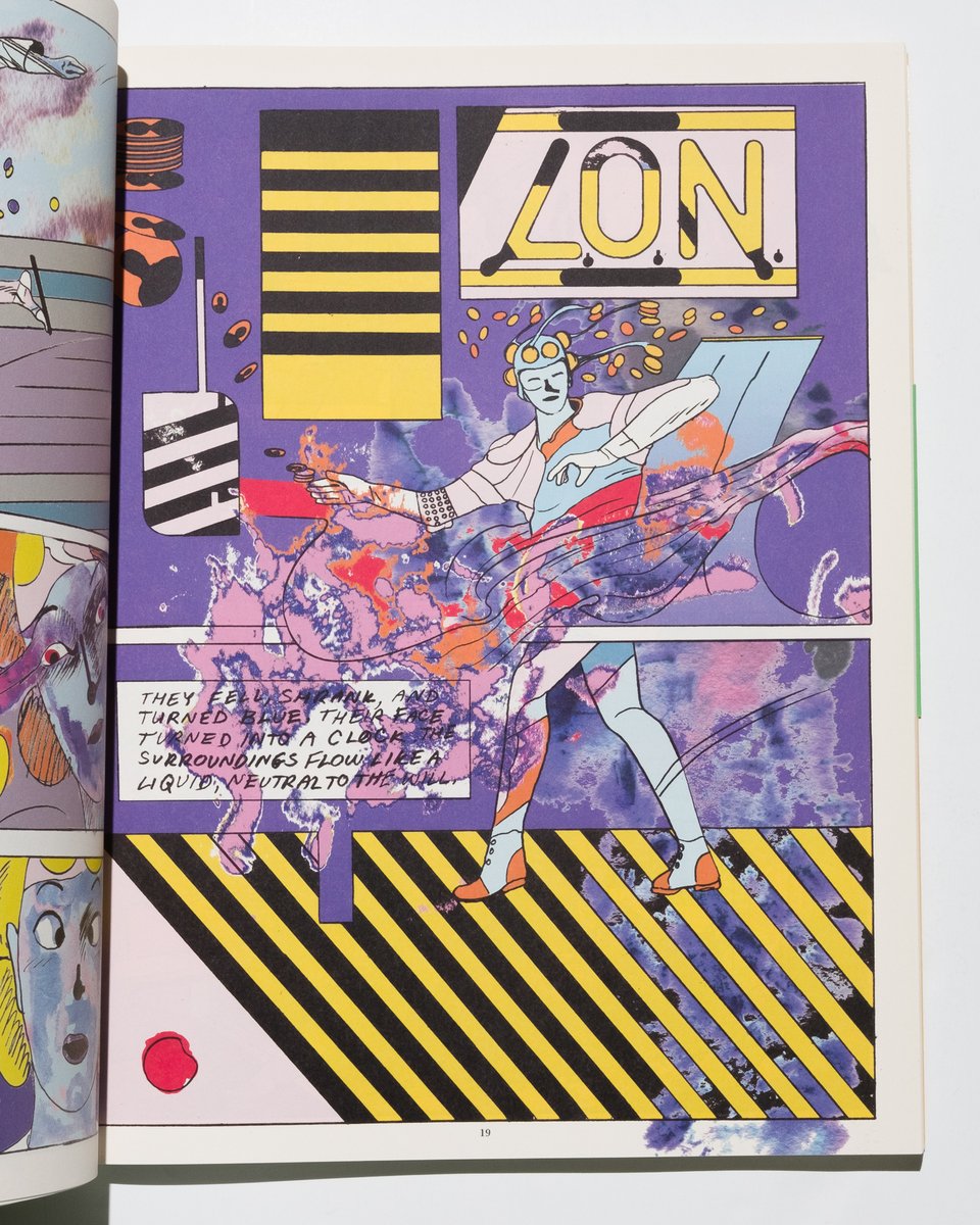 A page by CF from Kramers Ergot 10. Purple dominant with yellow and black geometric shapes