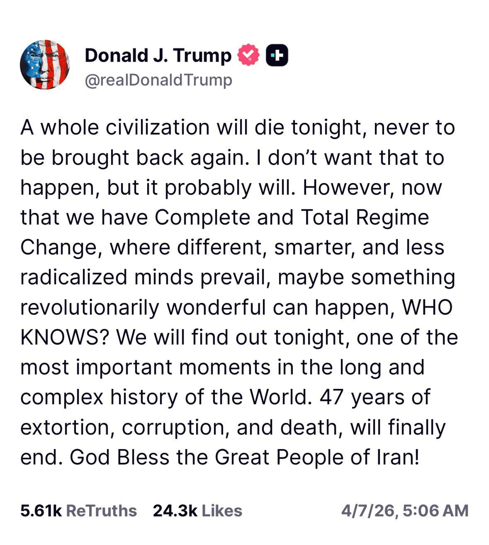 Trump’s deranged and dangerous, threatening Truth Social post