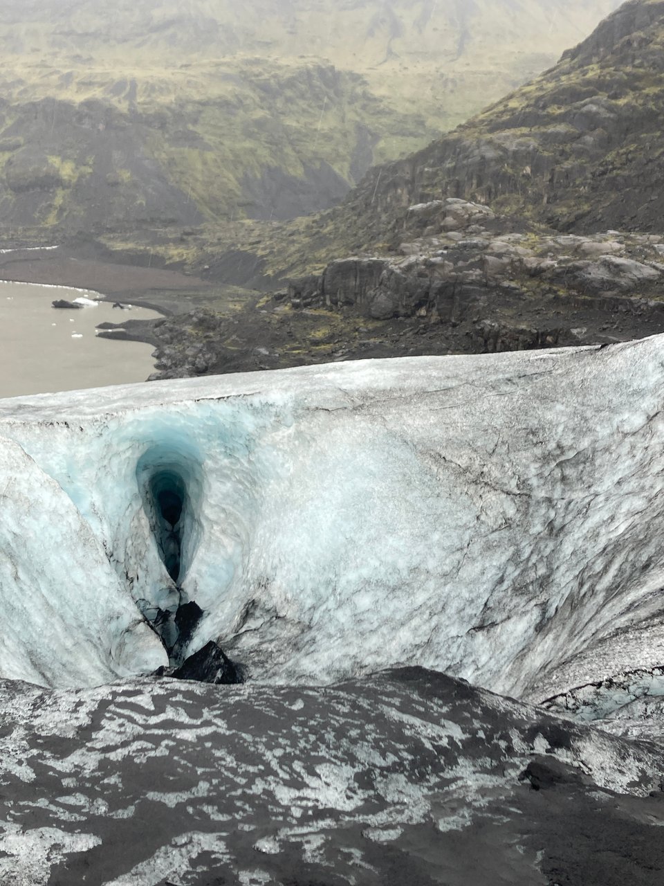 A hole in the glacier caused by melting ice. It looks, uh, vaginal.