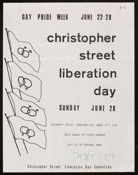 The first Christopher Street Liberation Day march, June 28, 1970 — the first Pride march, one year to the day after Stonewall.