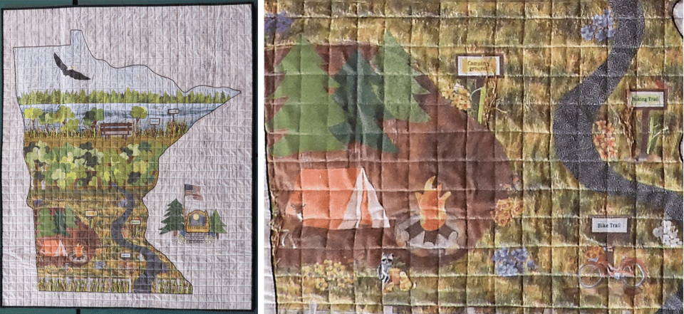 Scenic Reflections
Pieced, quilted and designed by Charlotte Hansen, Rochester, MN
I took my husband for an outing to visit Frontenac State Park in September 2025. This quilt is a reflection of what we saw.