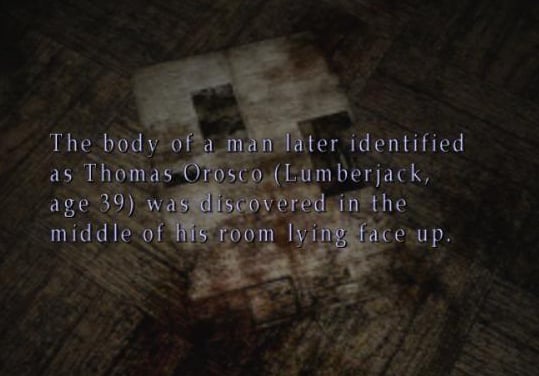 A bloody newspaper article that explains that Angela's father was stabbed to death