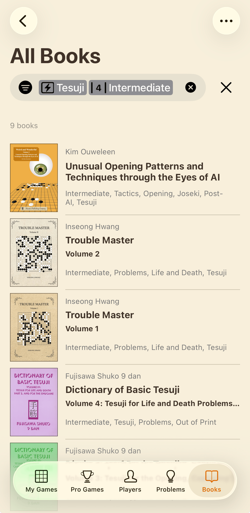 Book list filtered by different tags