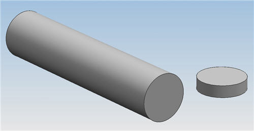 A rendering of a cylindrical piece of steel with a disc-shaped slice cut off
