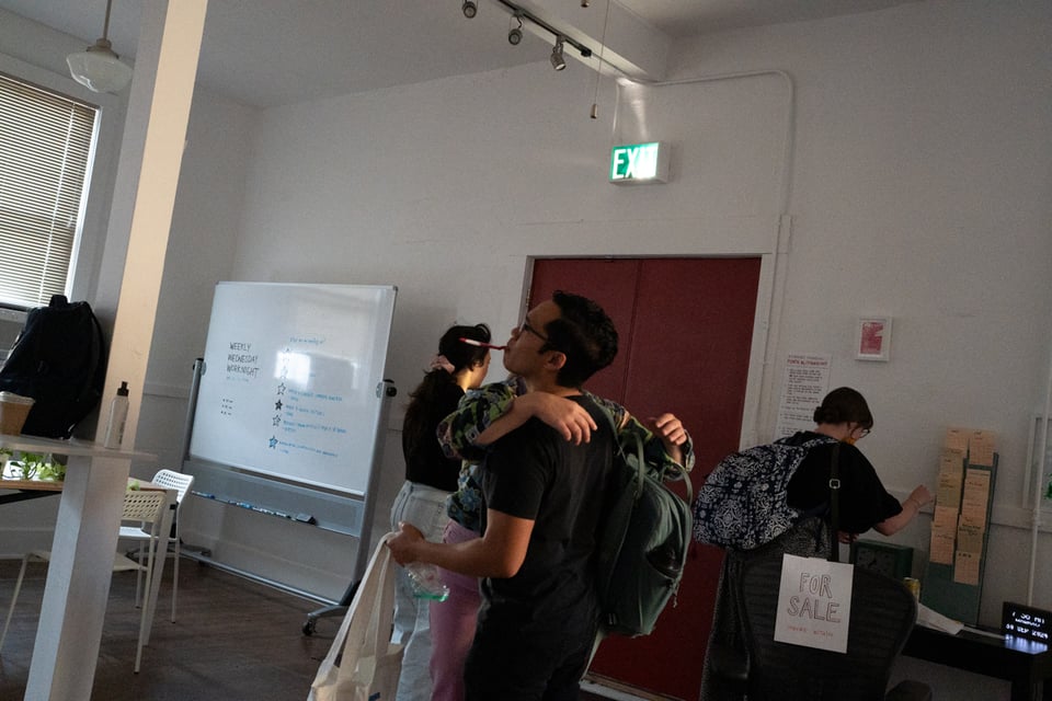 People hugging early in the morning.
