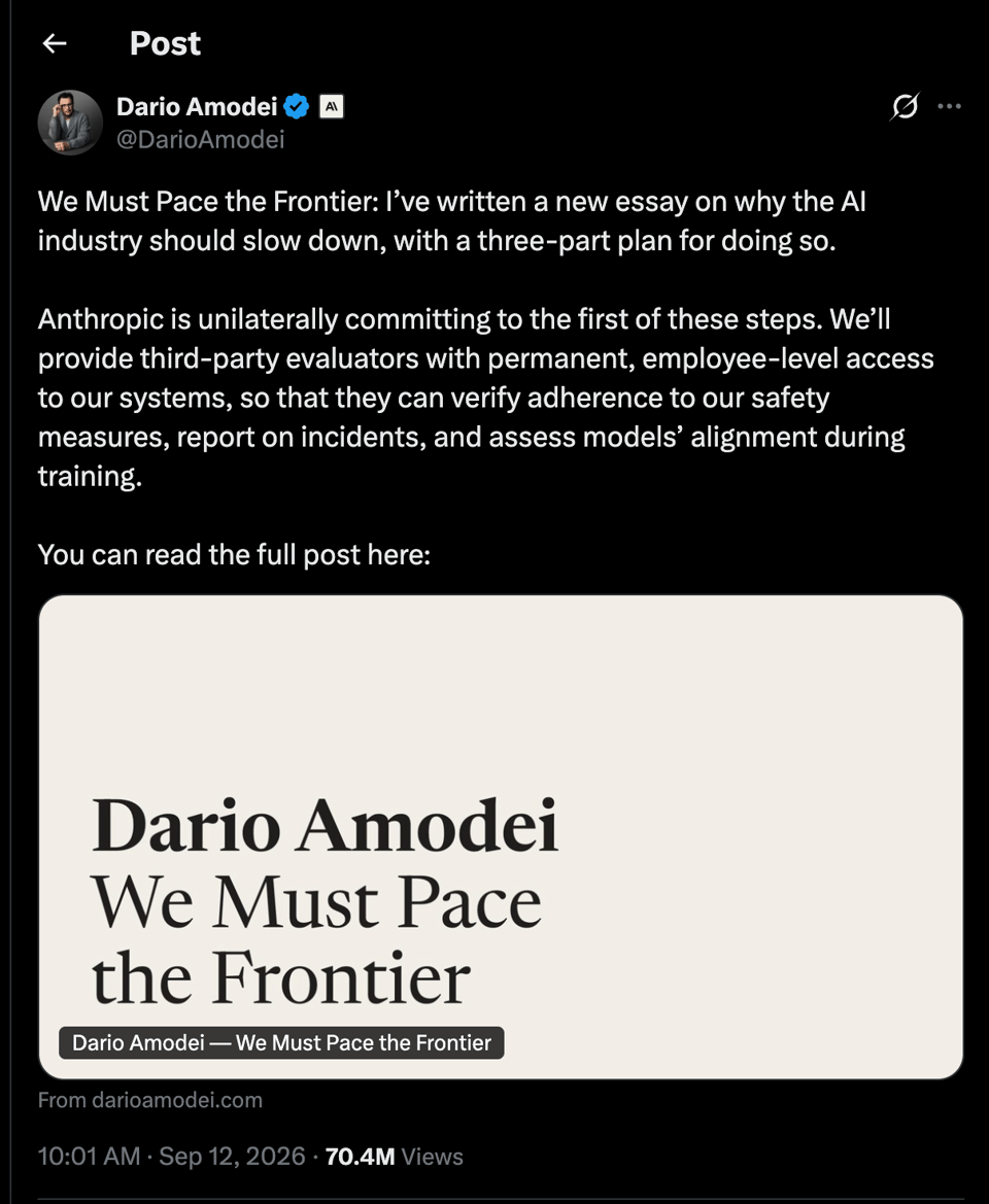 Dario announcement to slow down ai